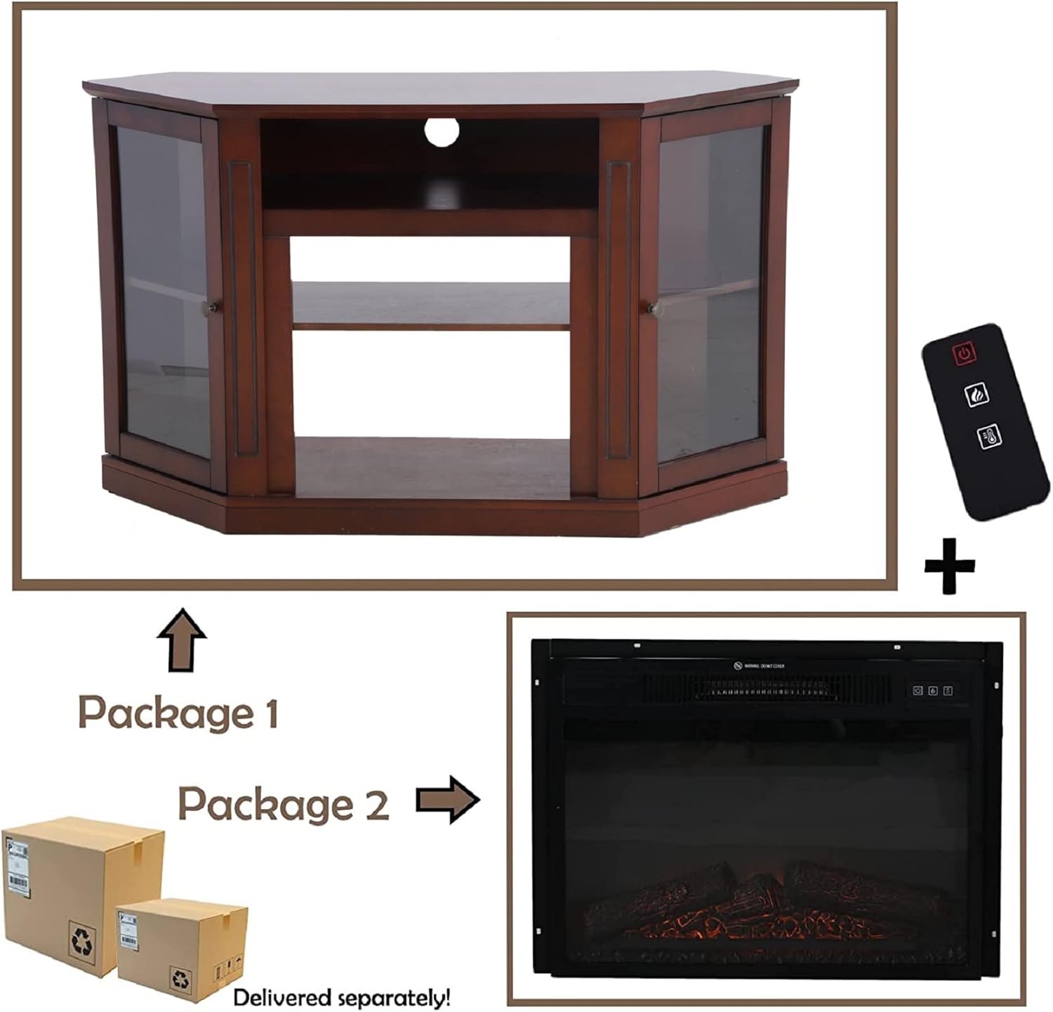 Fireplace TV Stand with Insert Fireplace, Brown Red R111