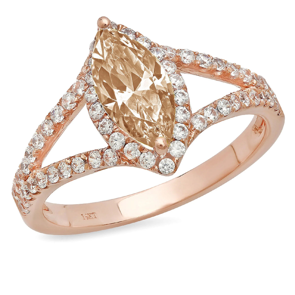 1.2ct Marquise Cut Champagne Simulated Diamond 14k Rose Gold Halo Ring Size 11 N47724