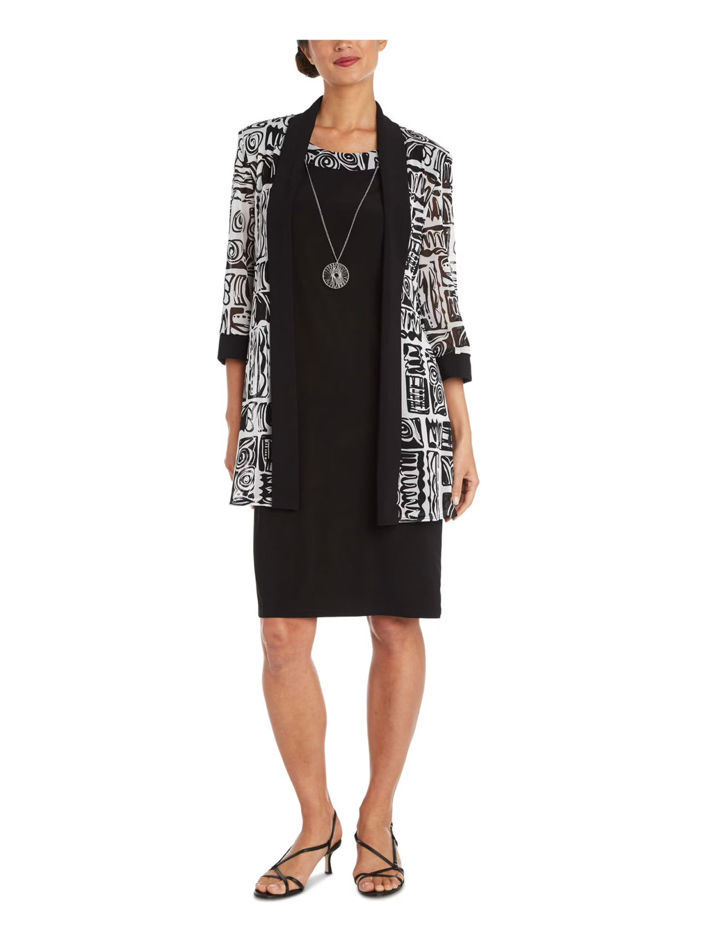 Black Textured Open Front 3/4 Sleeve Sheer Jacket Petites 14P O3622