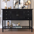Black 6 Drawer Console Table with Cabinet and Shelf V1575