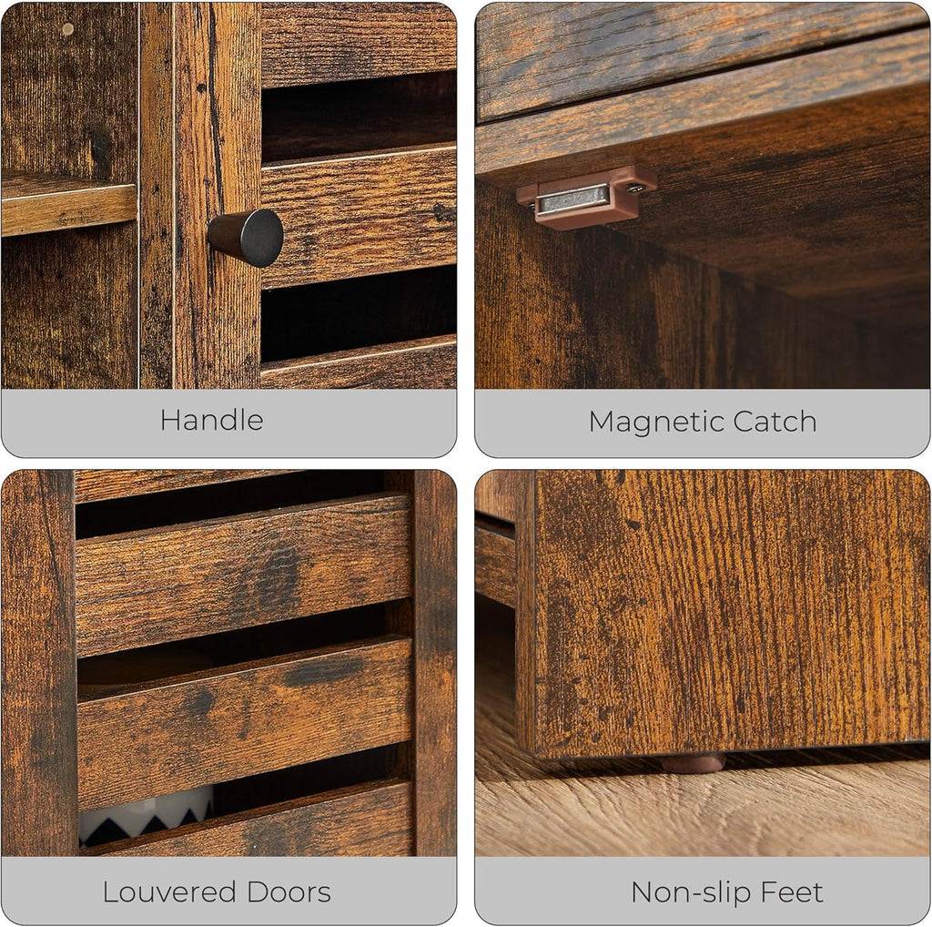 Rustic Brown Buffet Cabinet with Open Shelves and Louvered Doors C39445
