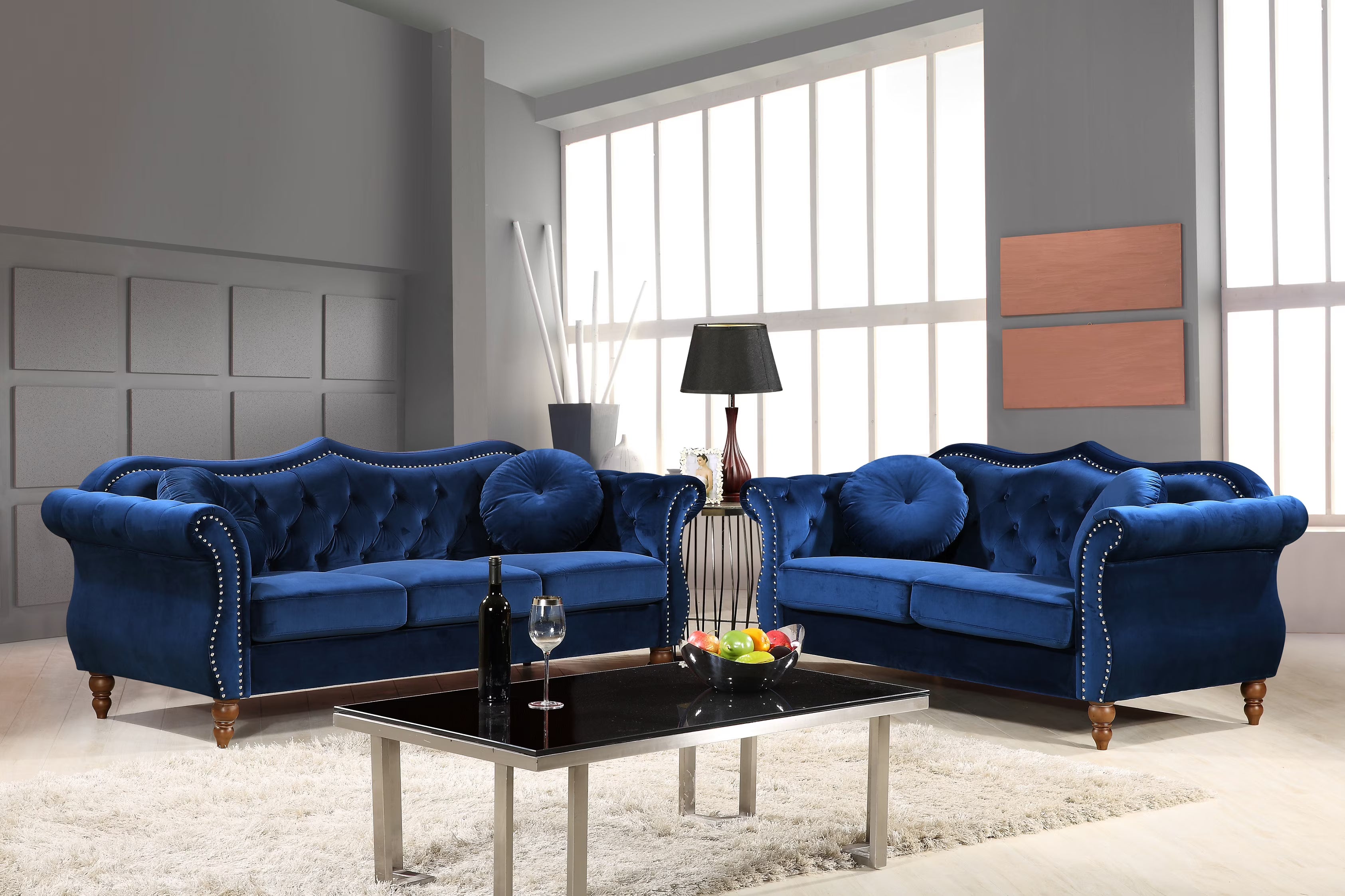 Blue 2 Piece Chesterfield Living Room Set H542