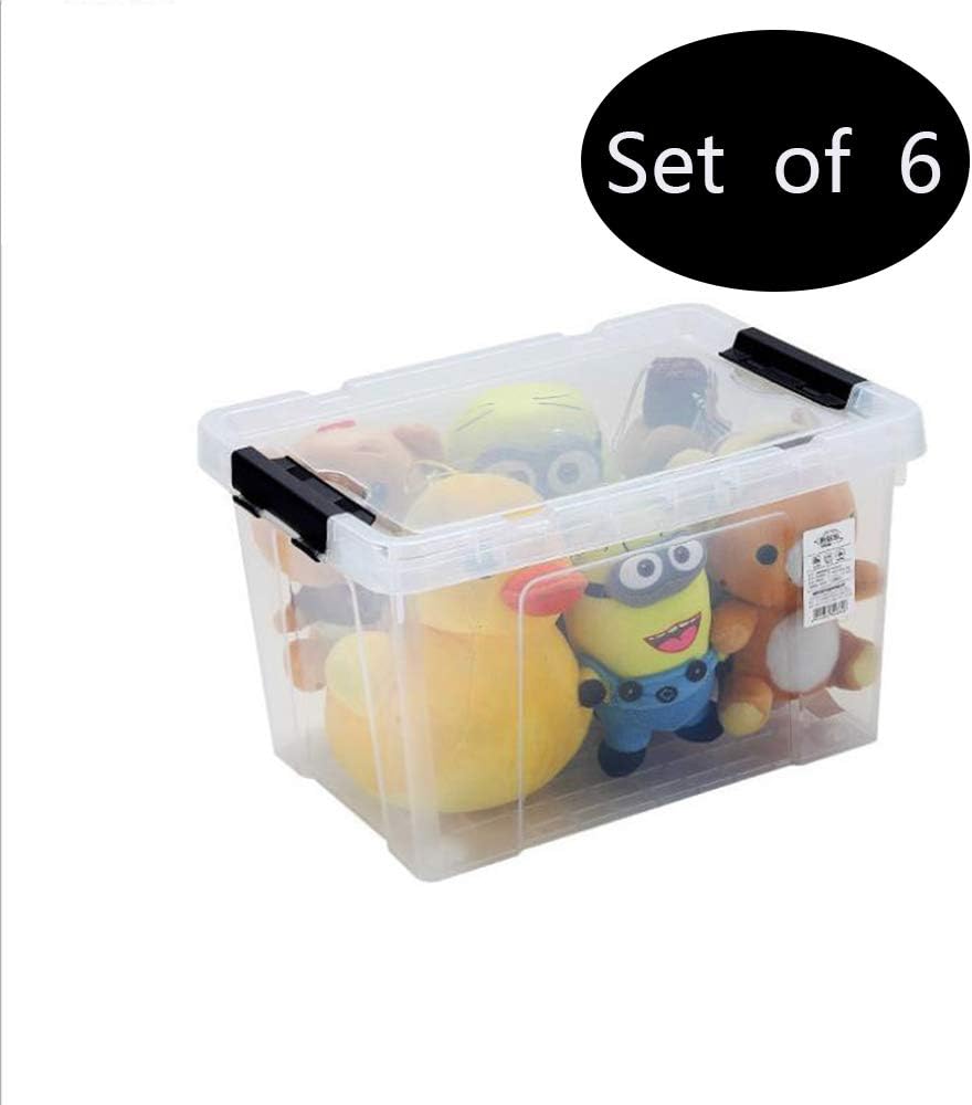 22 Quart Plastic Storage Box with Lid, Black Latching Bins, 6 Packs Z3637