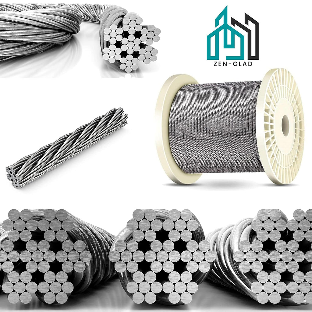 Stainless Steel Wire Rope 7x7 Strands T316 Steel Cable Railing Wire, 500ft, 1/8 I, with Wire Cable Cutter Z10665