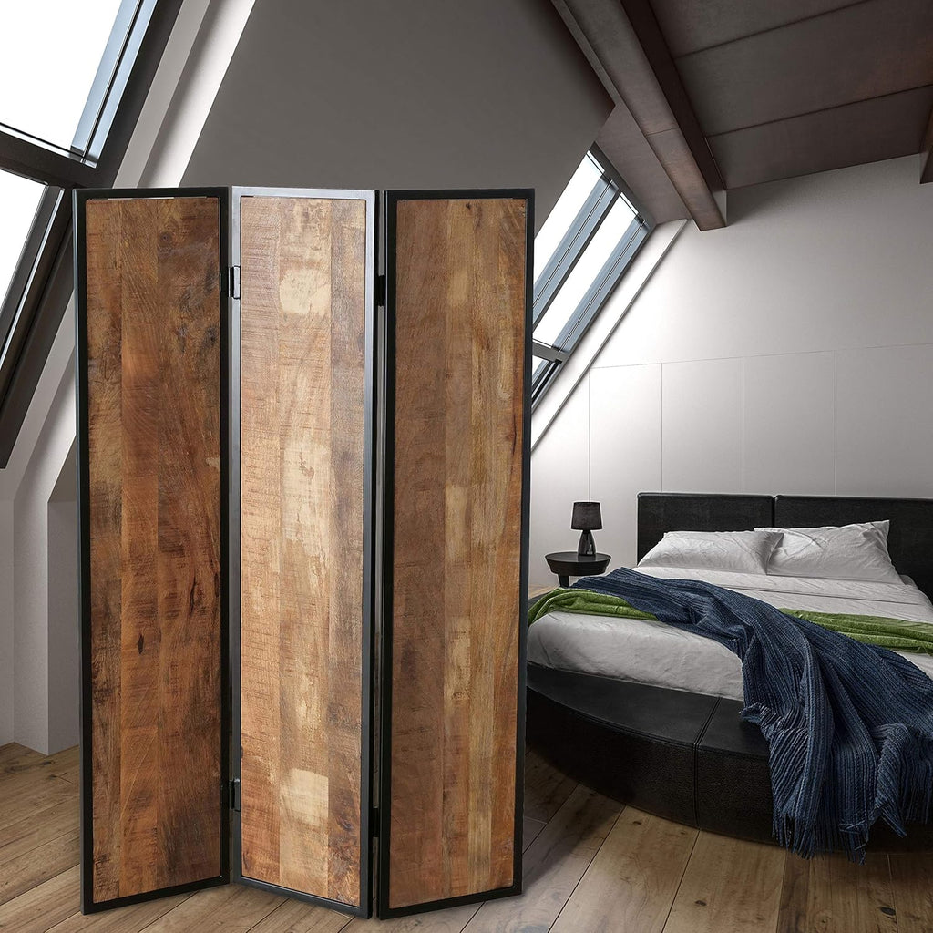 Iron Framed Mango Wood 3 Panel Room Divider B56280