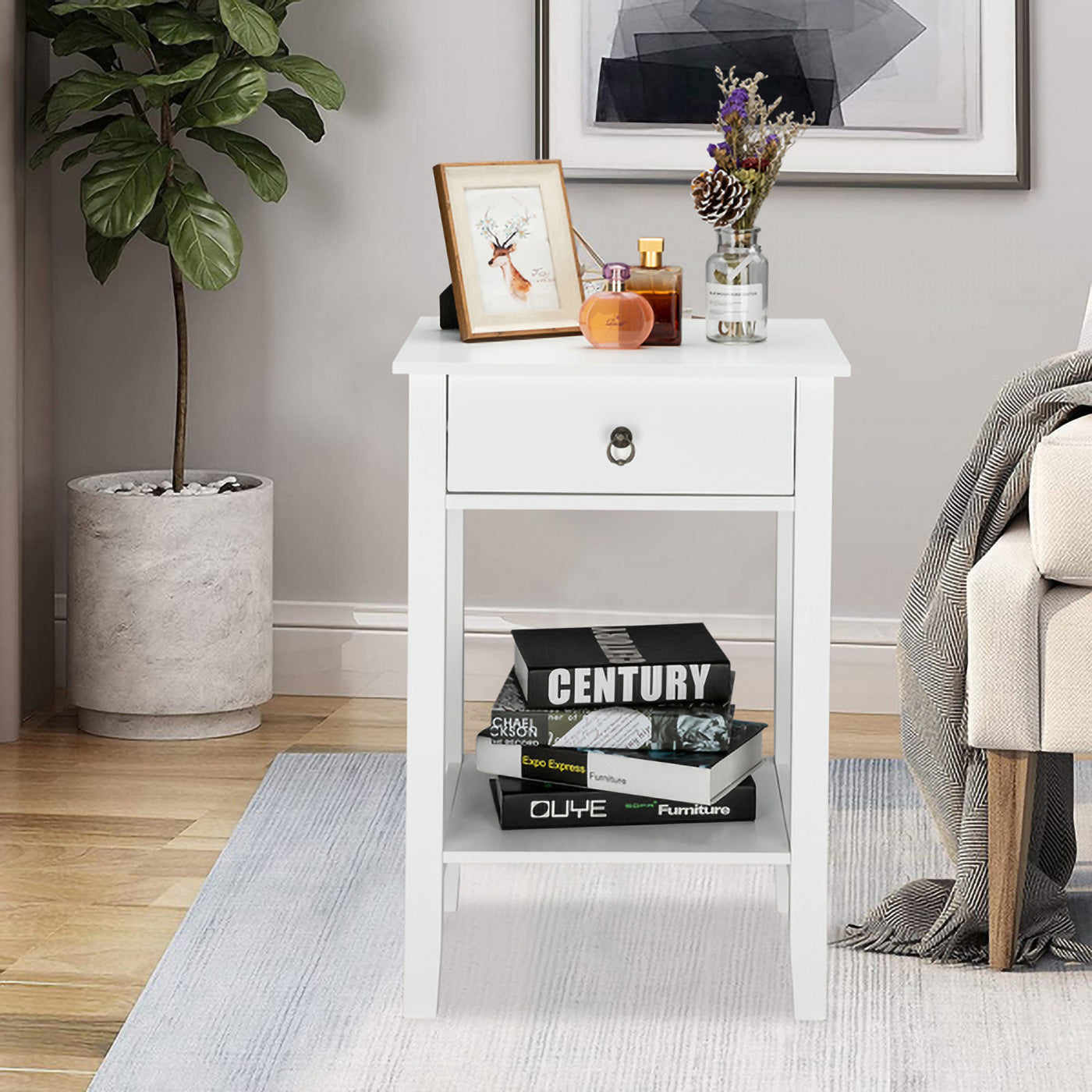 White Wooden Nightstand E592