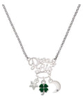 Silvertone Mini Green Four Leaf Clover Pendant Necklace, 25" J6022