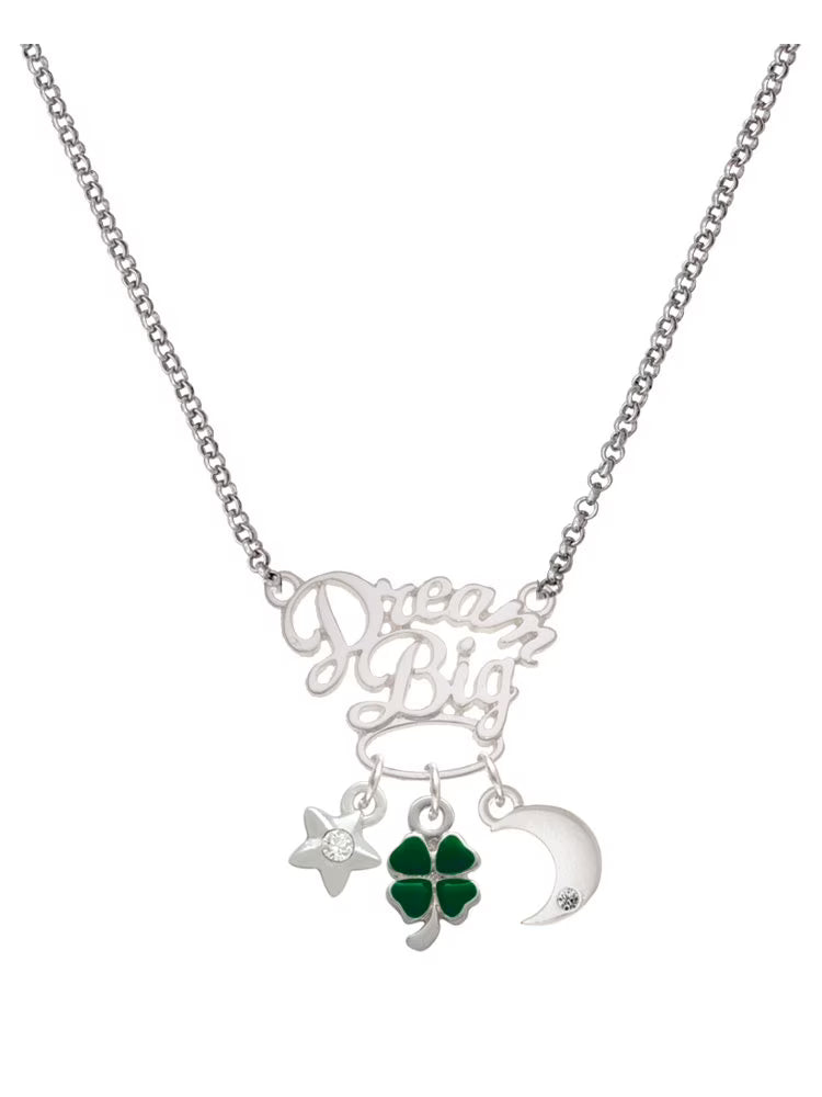Silvertone Mini Green Four Leaf Clover Pendant Necklace, 25" J6022