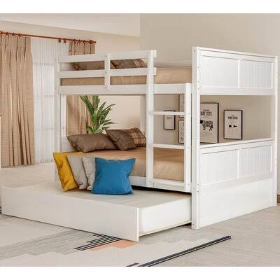 White Full Over Full Bunk Bed with Trundle Y889