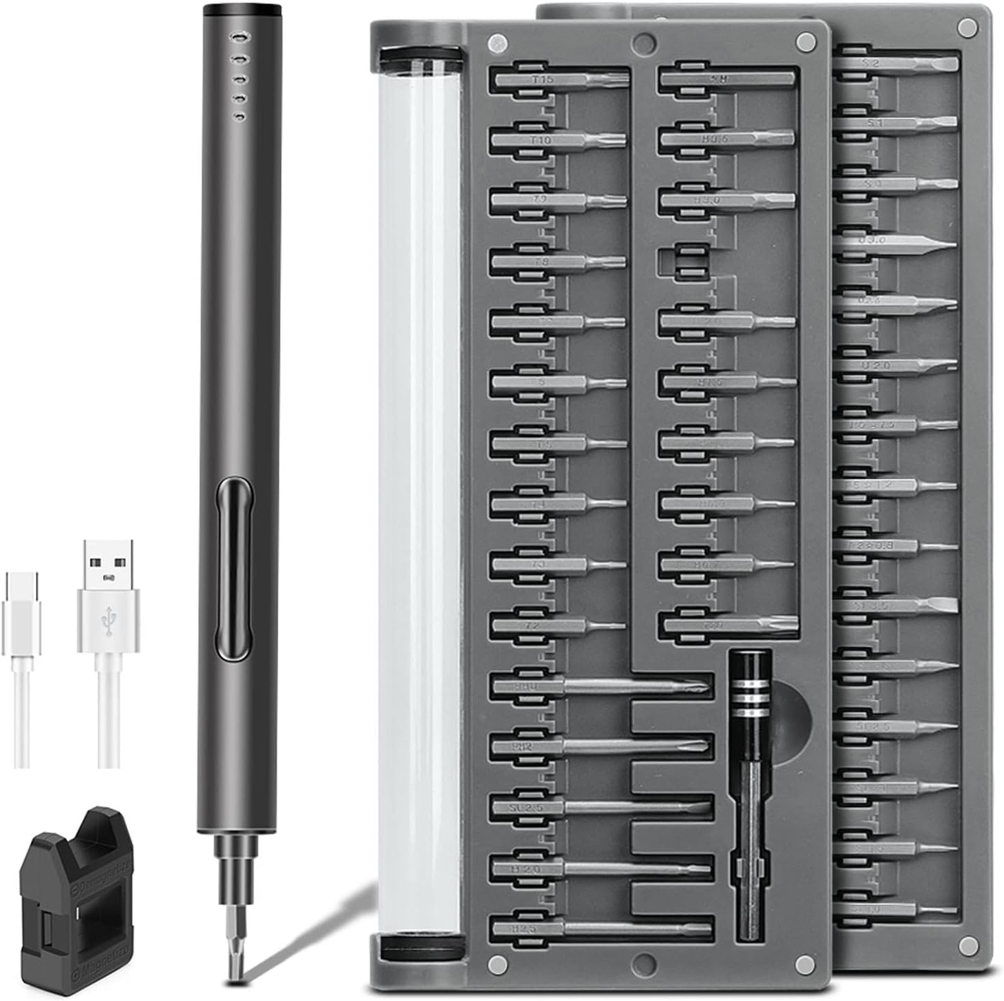 Mini Electric Screwdriver Set with 55 Precision Bits & LED Light V523