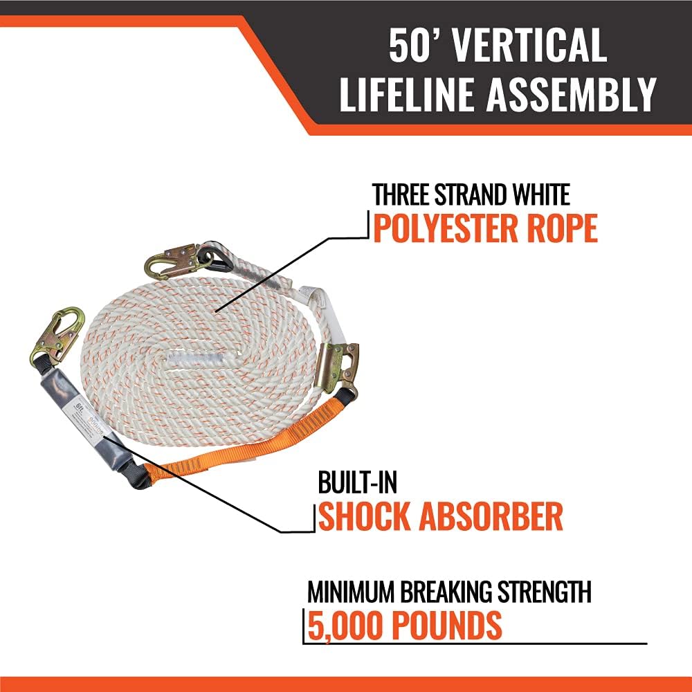 50 ft Vertical Lifeline Assembly with Shock Absorber and Extension Lanyard Q1262