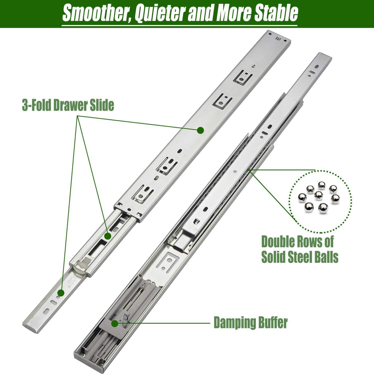 20 Inch 5 Pairs Soft Close Drawer Slides V3807