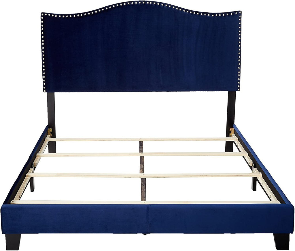 Blue Velvet King Size Upholstered Panel Bed A670764