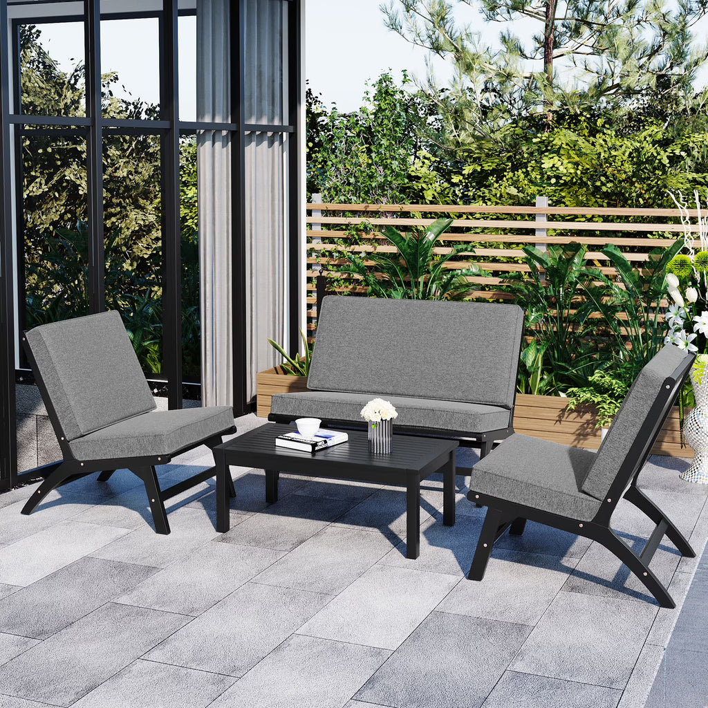 4 Pieces Acacia Solid Wood Outdoor Sofa Set with Coffee Table and Cushions F988524