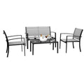 4 Pieces Patio Conversation Set with Loveseat and Coffee Table (Grey) S409