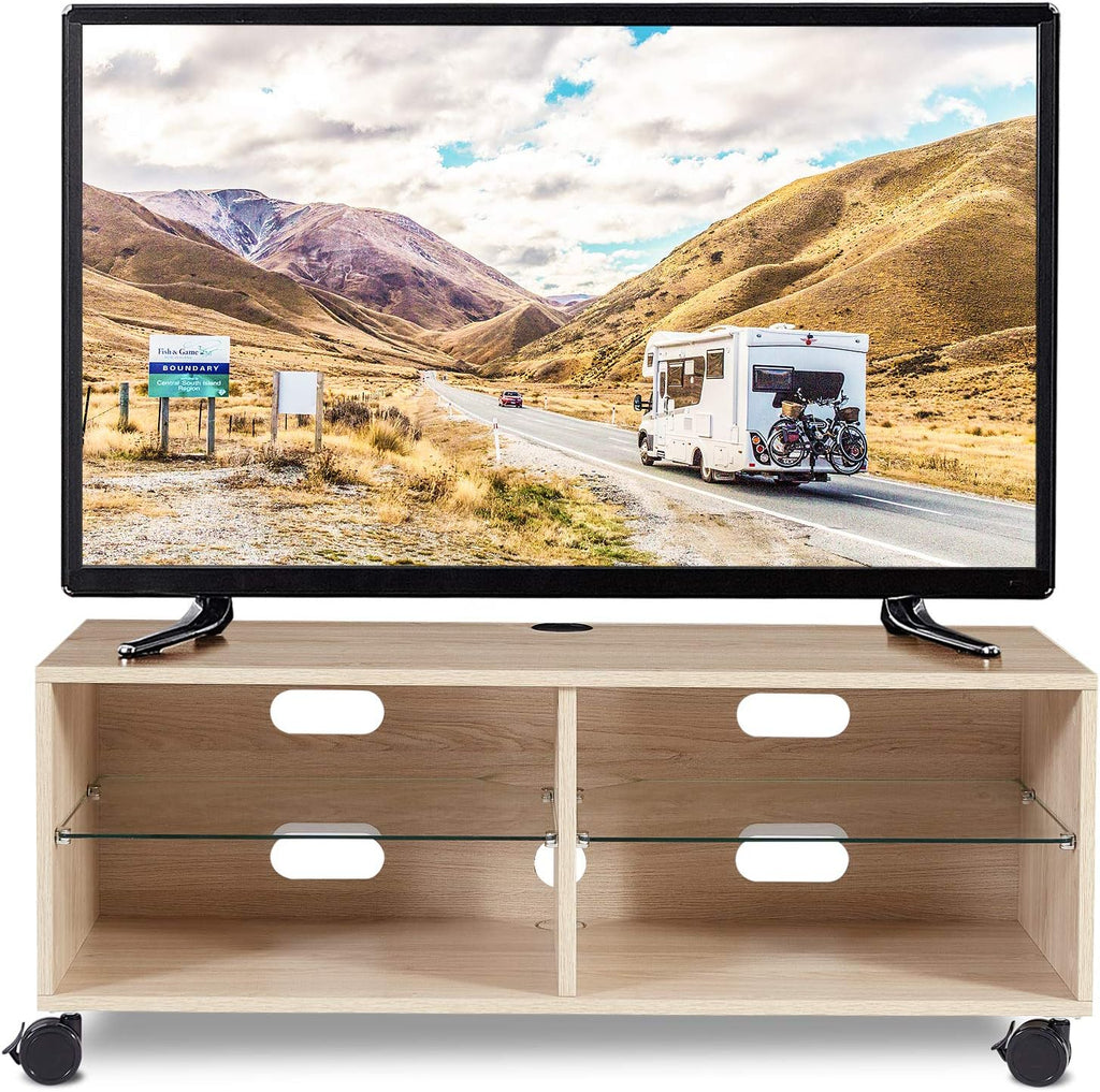 Oak Wood Corner TV Stand with Swivel Mount TV Entertainment Center F4415