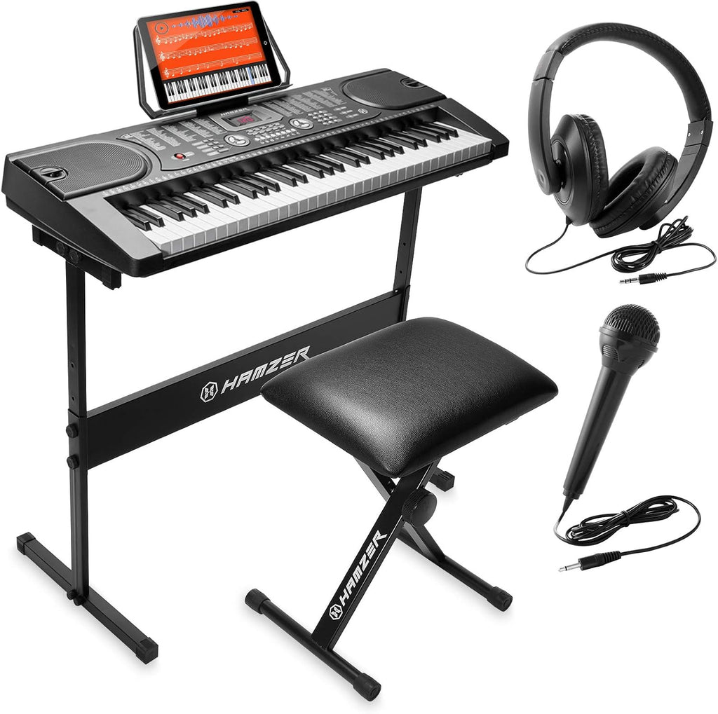 61-Key Portable Electronic Keyboard Piano with Stand, Stool, Headphones, Microphone & Sticker Sheet P98619