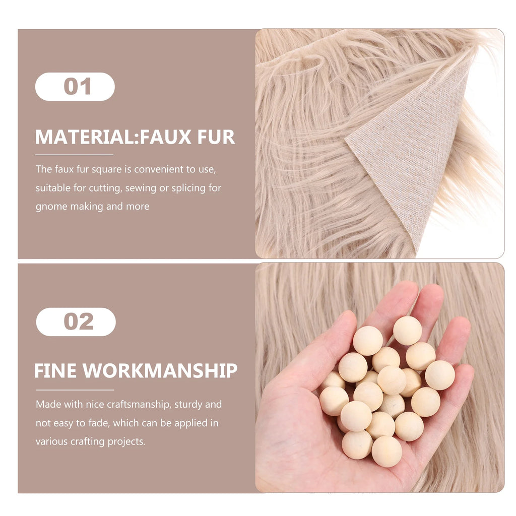 2 Sets Gnome Doll DIY Making Supplies with Faux Fur Fabric and Wooden Balls D8738