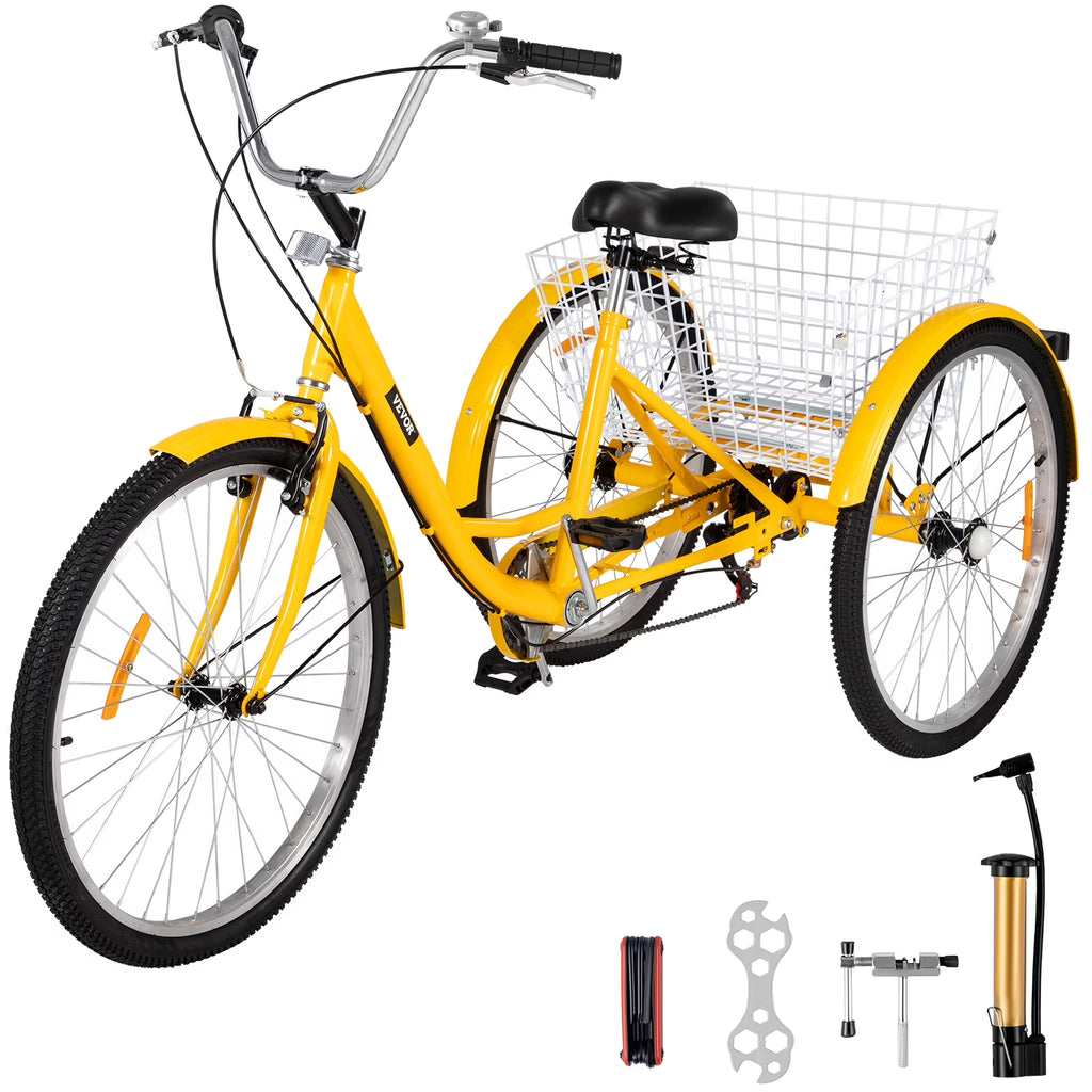 Adult Tricycle 7 Speed 26in Adjustable Trike with Bell, Brake System Basket B236634