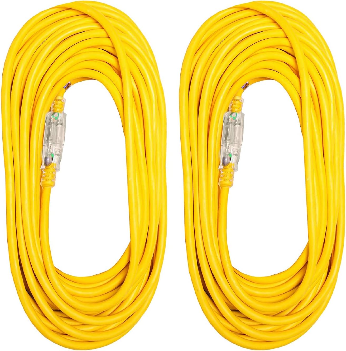 2 Pack 50 Foot Outdoor Extension Cords, 12/3 Heavy Duty Yellow Extension Cable with 3 Prong Grounded Plug O36835