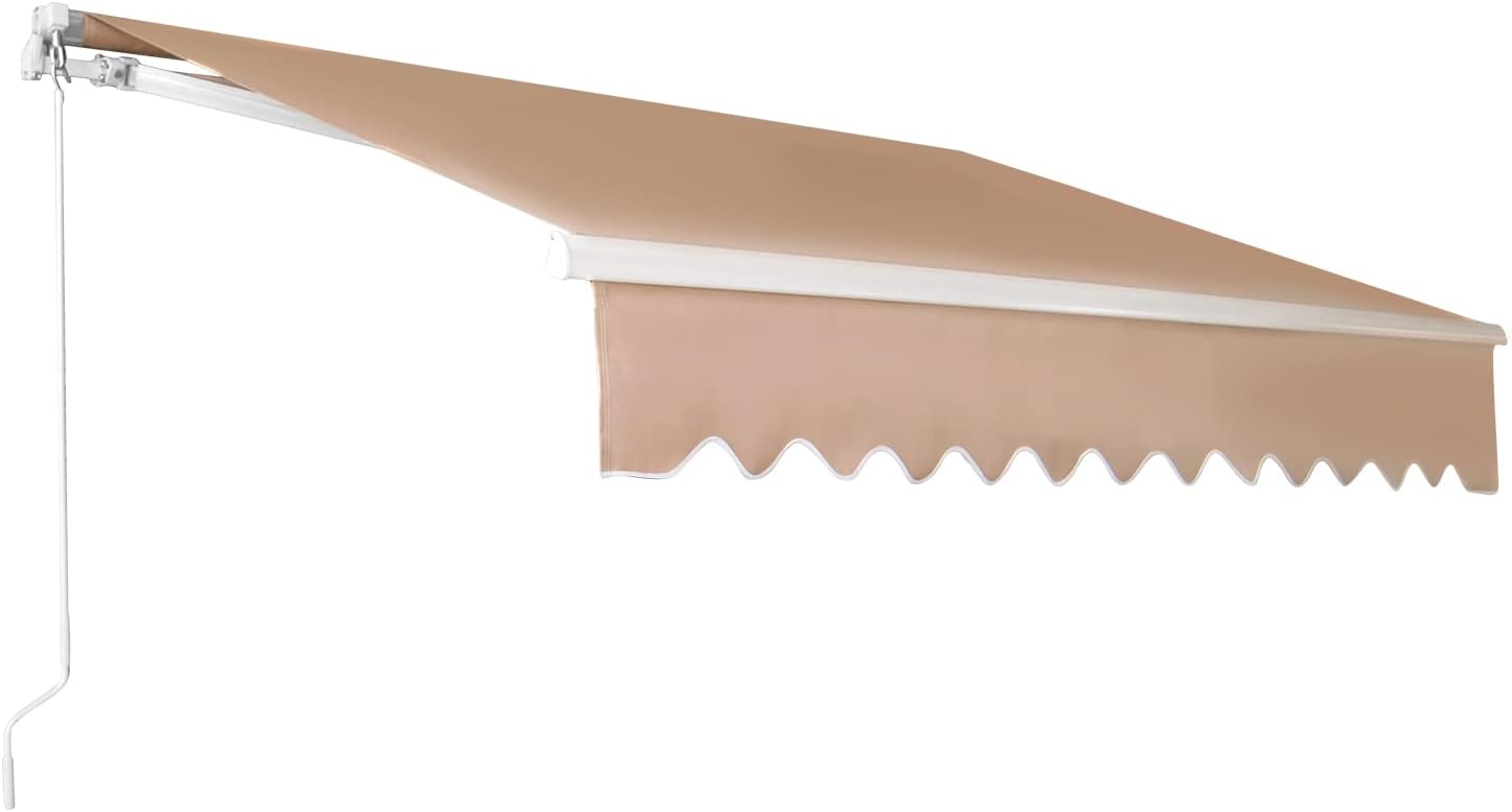 Retractable Patio Awning with Crank Handle, Tan (6.5’x8.2’) D810