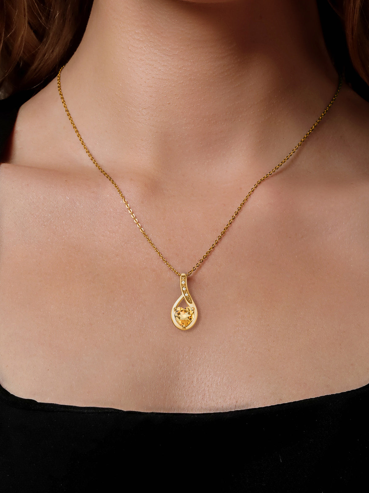 18K Yellow Gold Plated Silver Necklace with Yellow Citrine and White Lab Grown Diamond A675