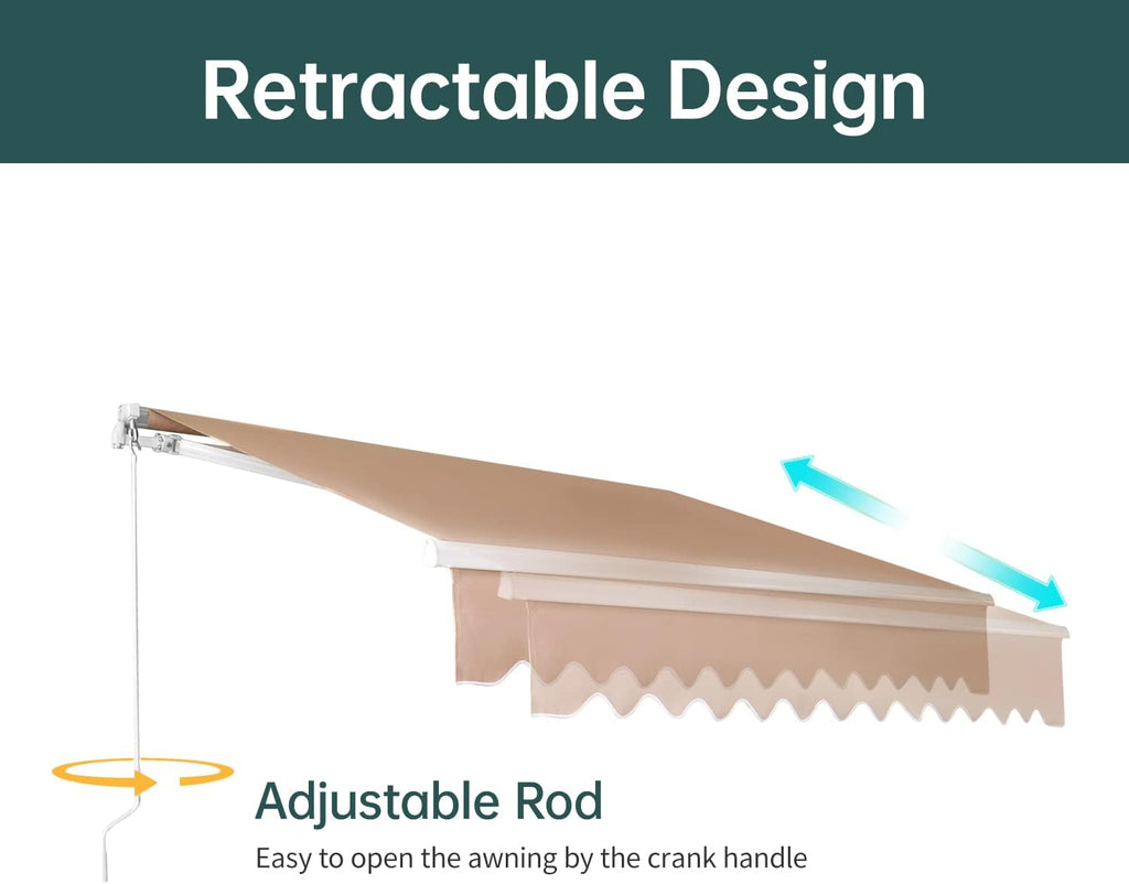 Retractable Patio Awning with Crank Handle, Tan (6.5’x8.2’) D810