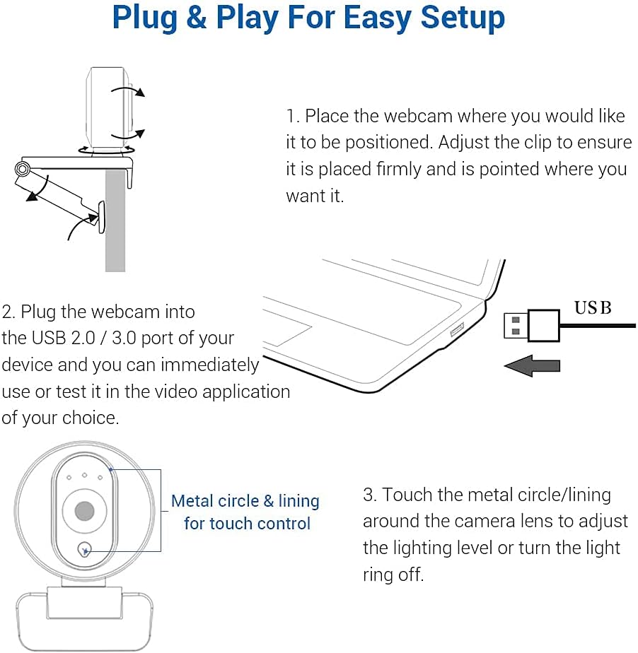 1080P Webcam with Ring Light, Privacy Cover and Dual Microphone L337