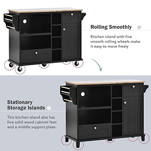 White Rolling Kitchen Island Cart with Wood Top and 2 Drawers A373684