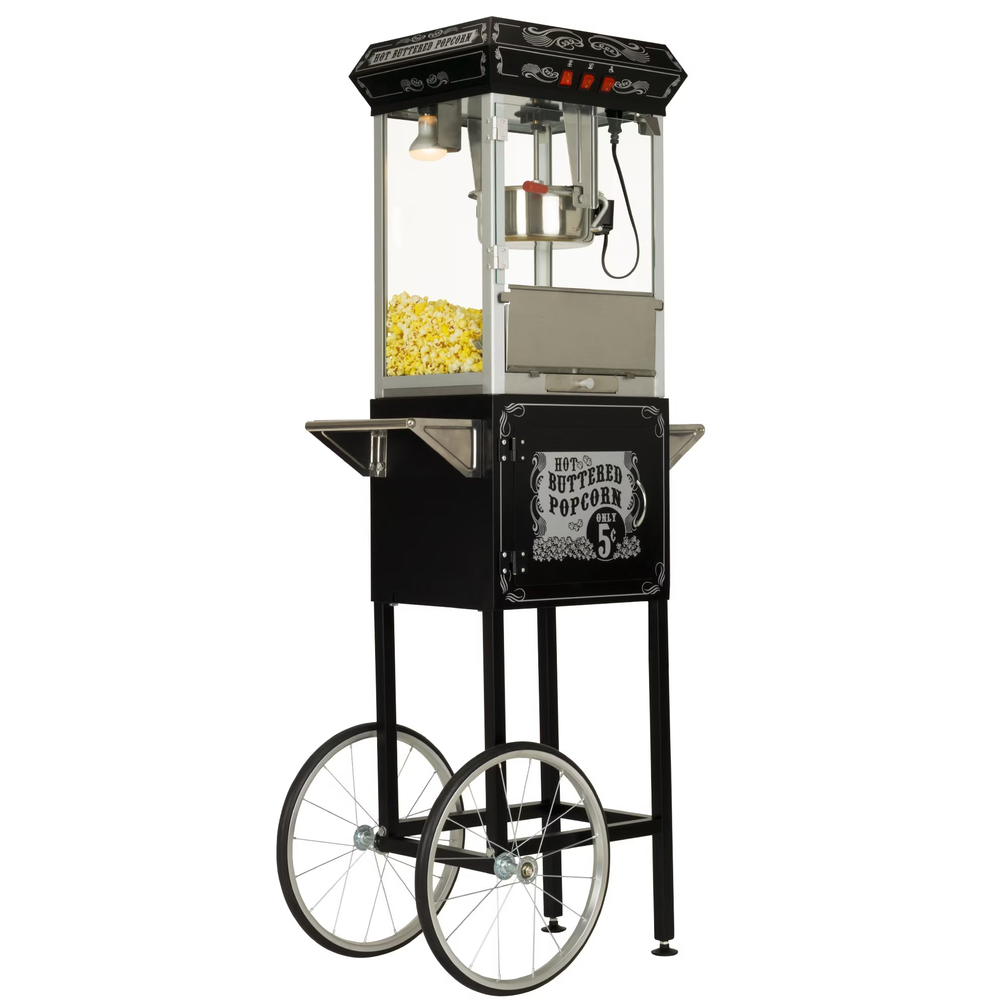 Black/Silver 8oz Popcorn Machine with Cart P755