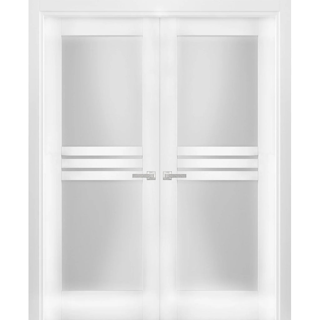 Solid French Double Doors 36 x 96 inches Opaque Glass 4 Lites Wood Solid Panel Frame X7781