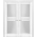 Solid French Double Doors 36 x 96 inches Opaque Glass 4 Lites Wood Solid Panel Frame X7781