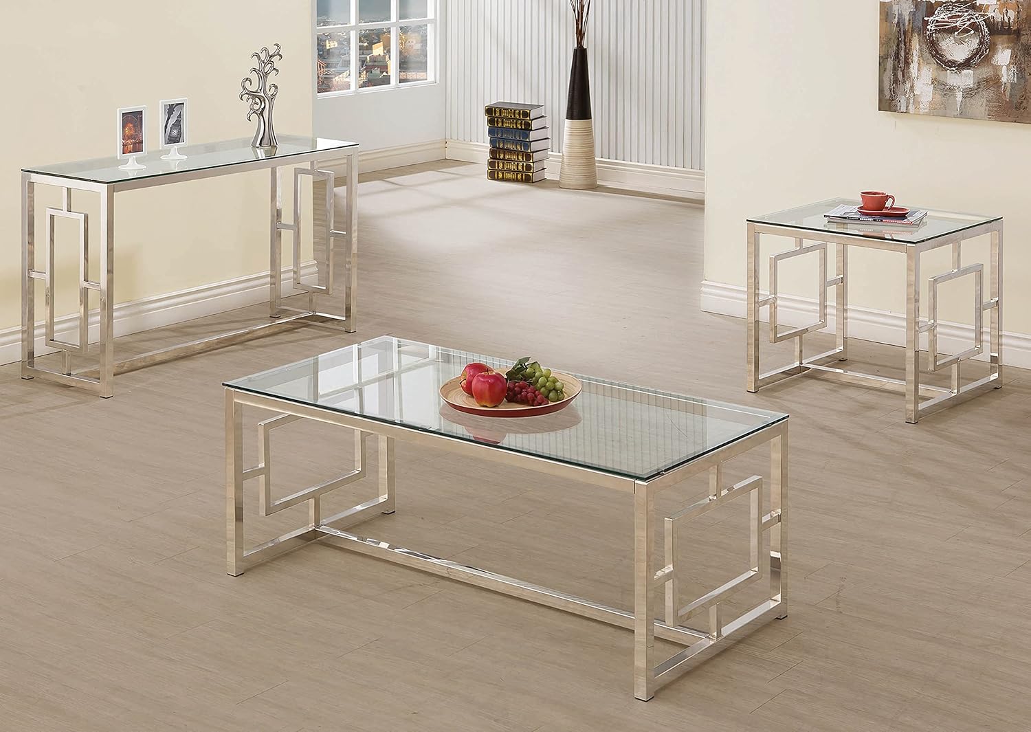 End Table with Glass Top and Nickel E112613