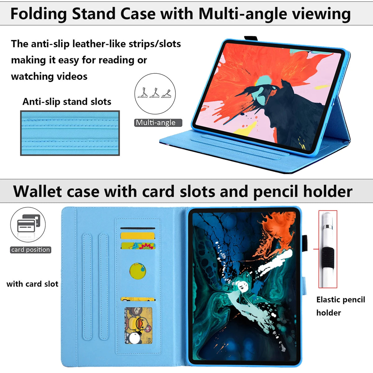 Blue Star Unicorn Slim PU Leather iPad 10.9 Inch Case with Stand Pencil Holder Card Pockets F8840