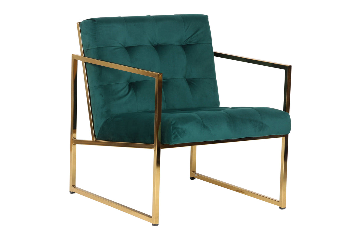 Emerald Green Tufted Velvet Accent Armchair with Gold Frame Q799