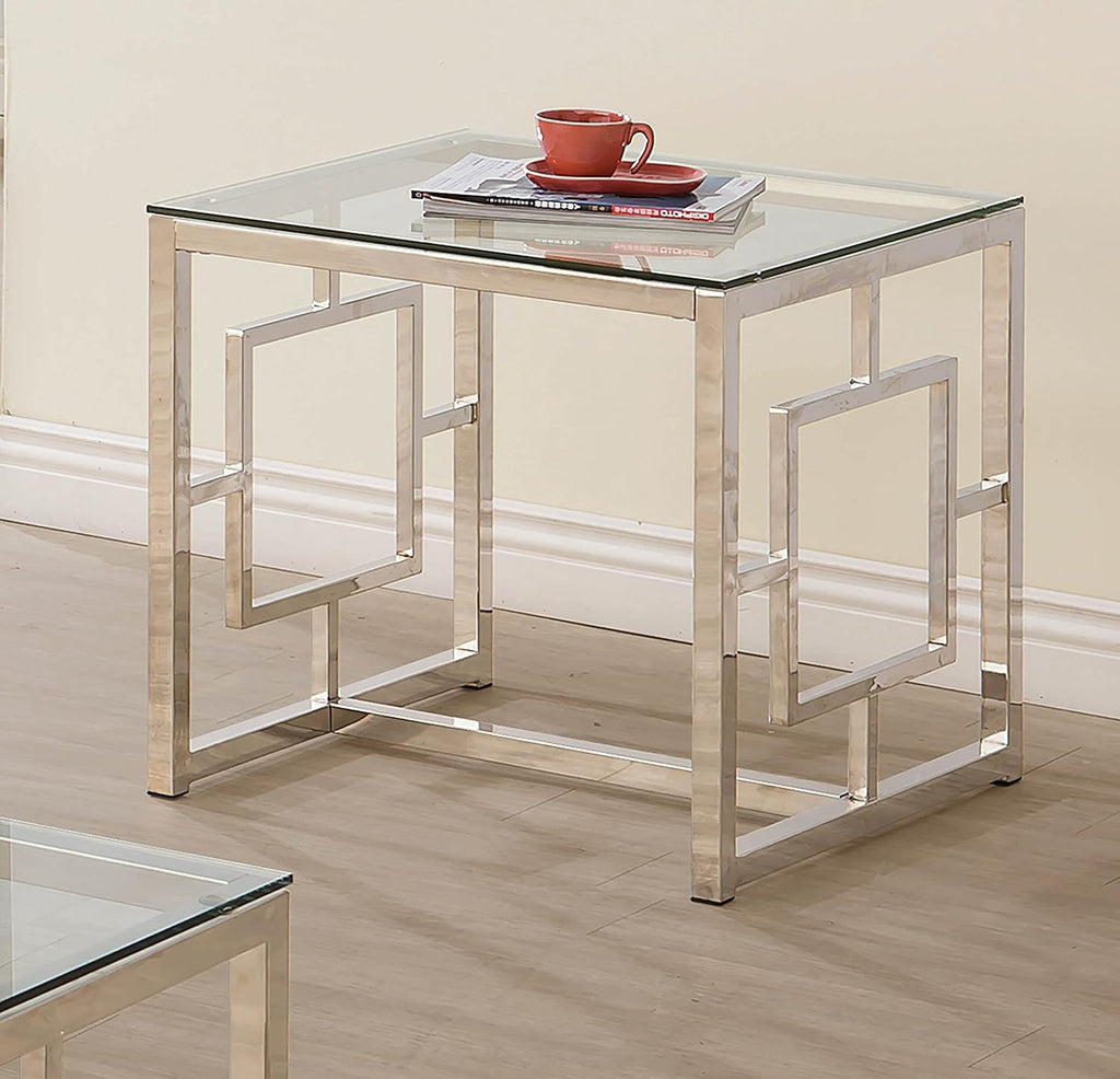 End Table with Glass Top and Nickel E112613