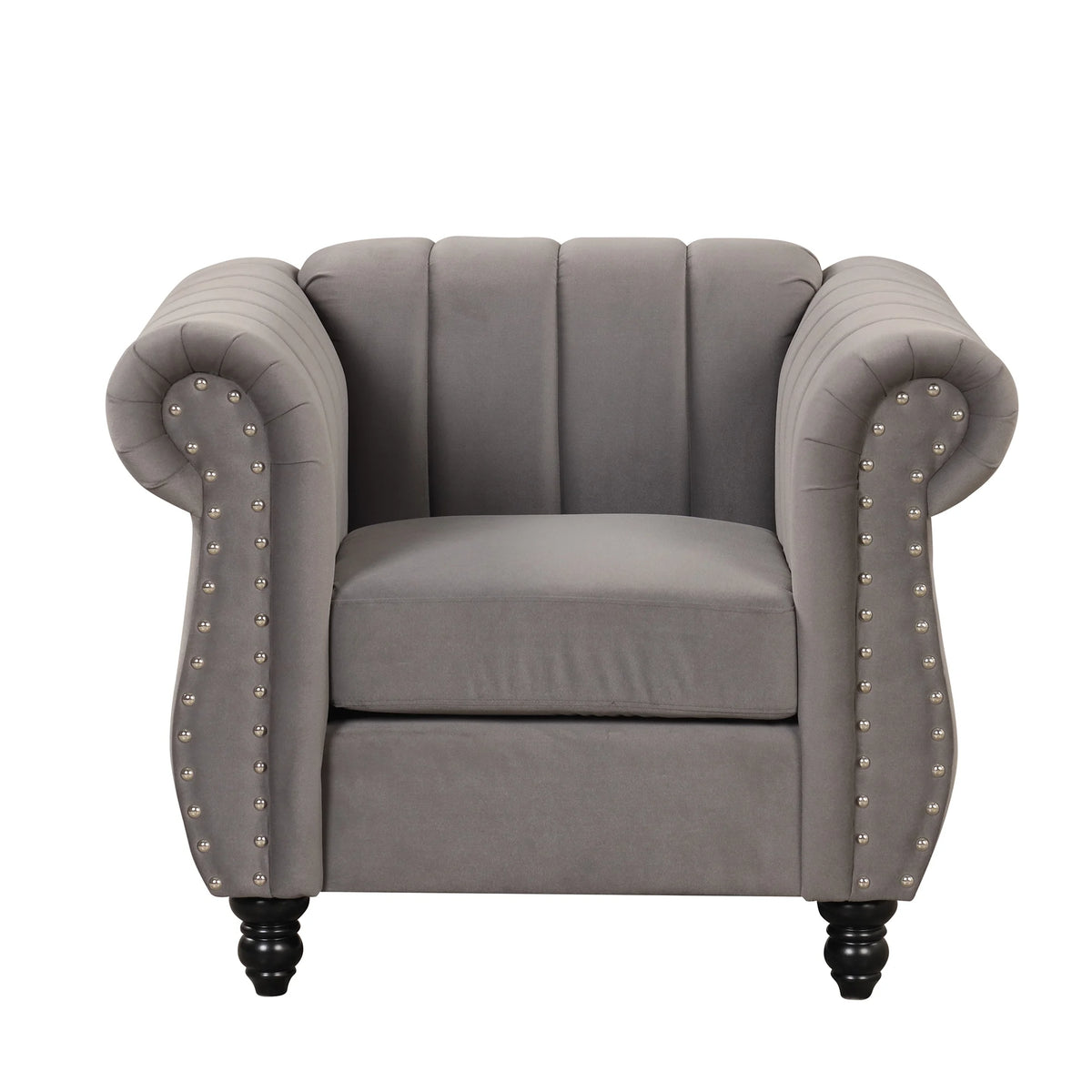 Gray Buttoned Tufted Sofa with Solid Wood Legs S17619