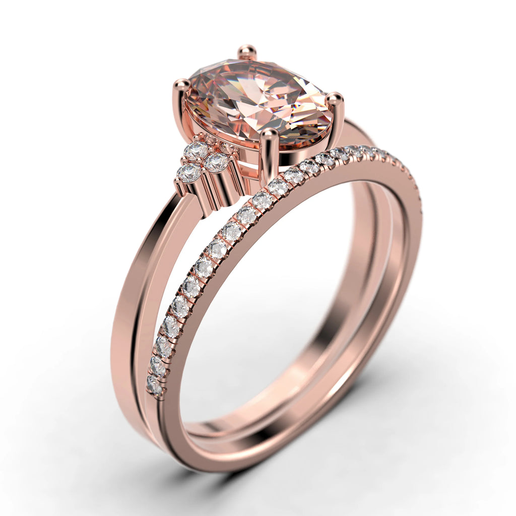 2.00 Carat Oval Cut Morganite And Diamond Moissanite Engagement Ring In Silver With 18K Rose Gold Plating G232286