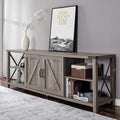 Rustic Gray Wash TV Stand with Storage Cabinets and Shelves A864