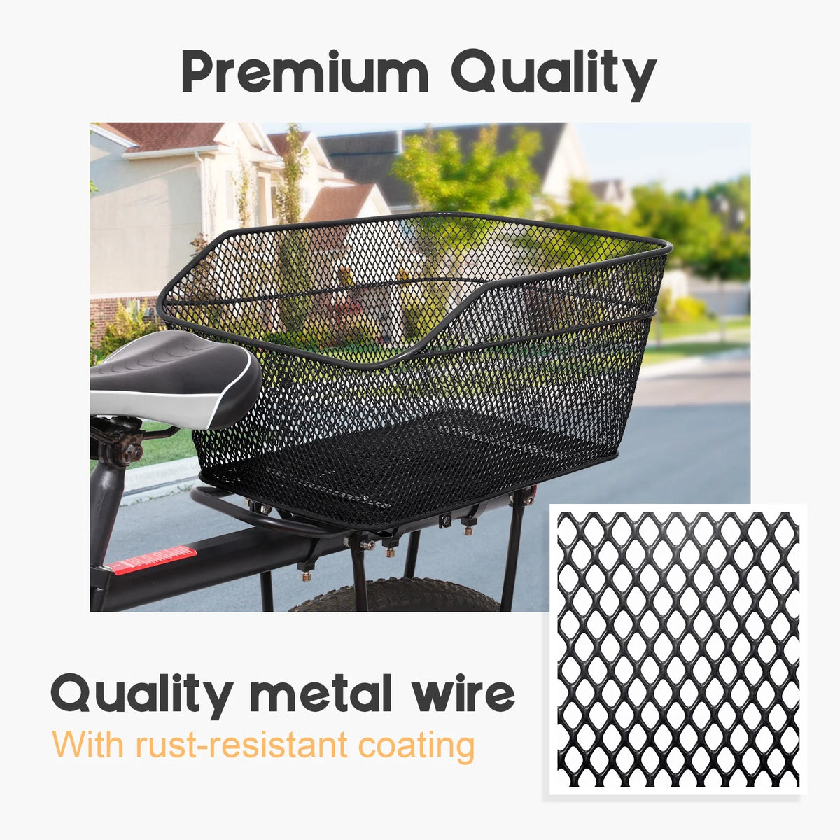 Metal Wire Waterproof Rear Bike Basket 20 L U49693