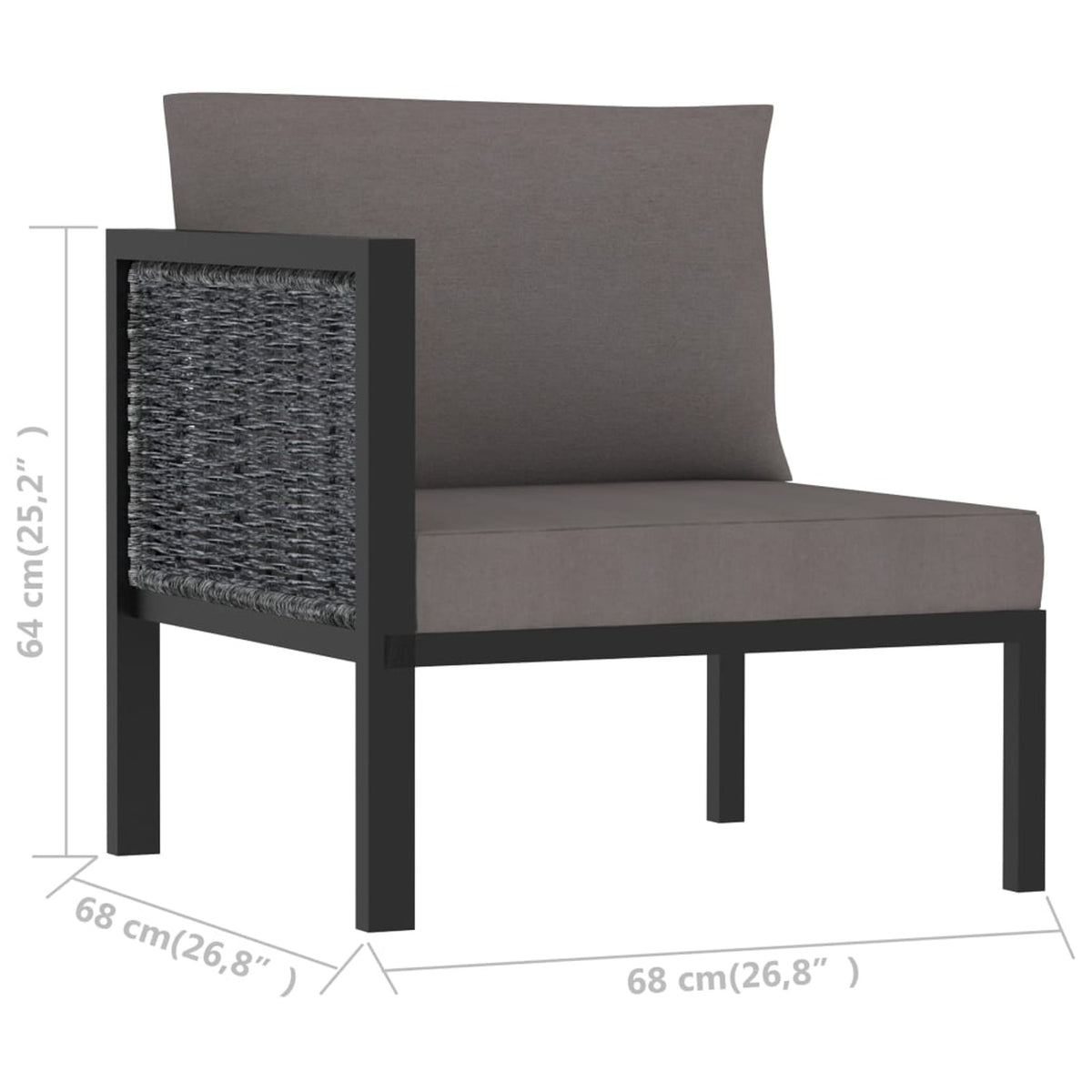 Sectional Corner Sofa with Right Armrest Poly Rattan Anthracite Patio Lounge Sofa O889