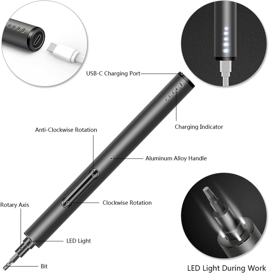 Mini Electric Screwdriver Set with 55 Precision Bits & LED Light V523