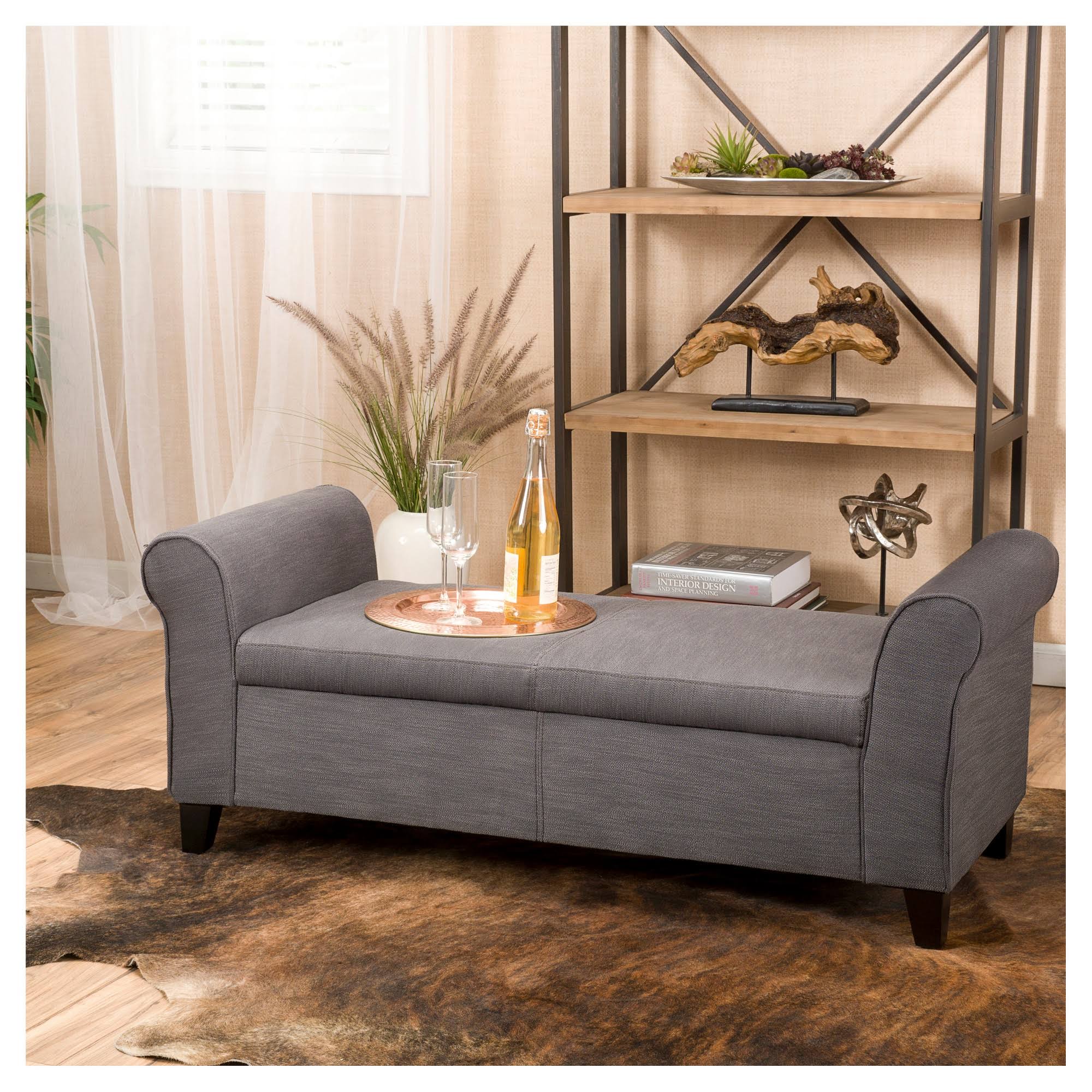 Grey Fabric Storage Ottoman Bench G2828