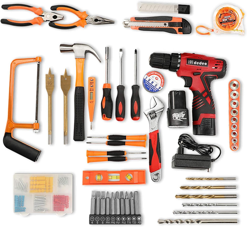 16.8V Cordless Drill Driver Tool Kit, 108-Piece Household Tool Kit Set Pack of 2 O646245