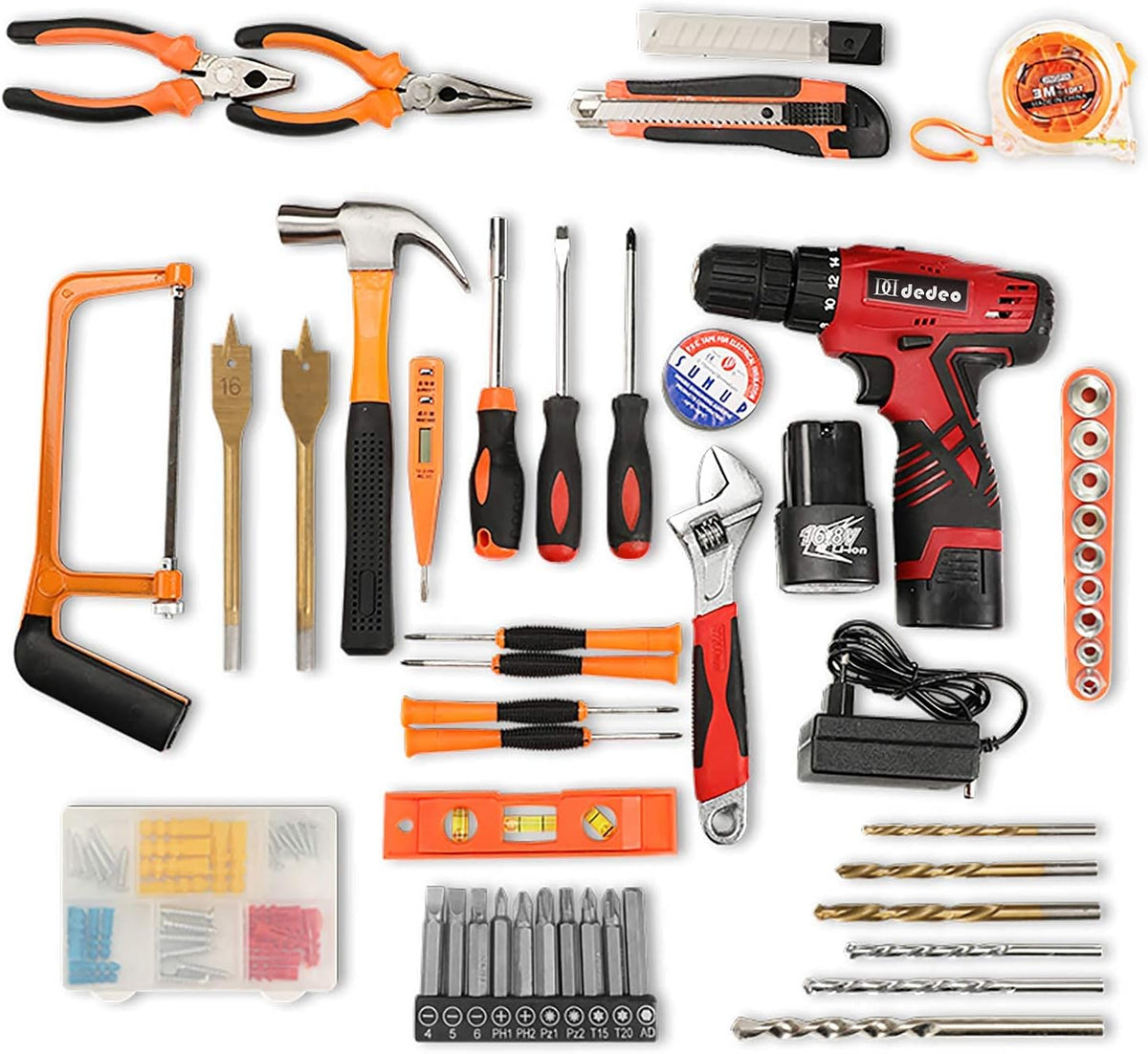 16.8V Cordless Drill Driver Tool Kit, 108-Piece Household Tool Kit Set Pack of 2 O646245
