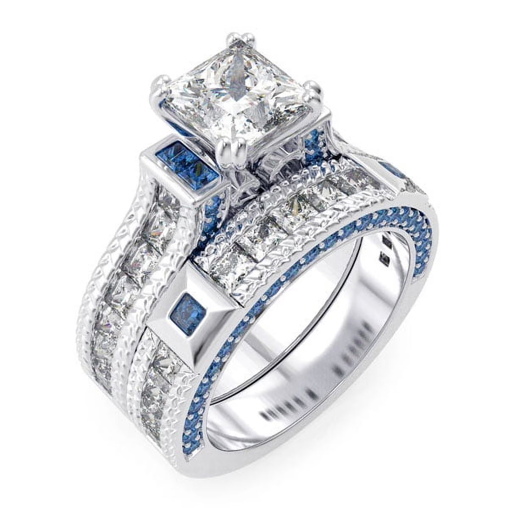 Simulated Sapphire Engagement Ring Set W96779