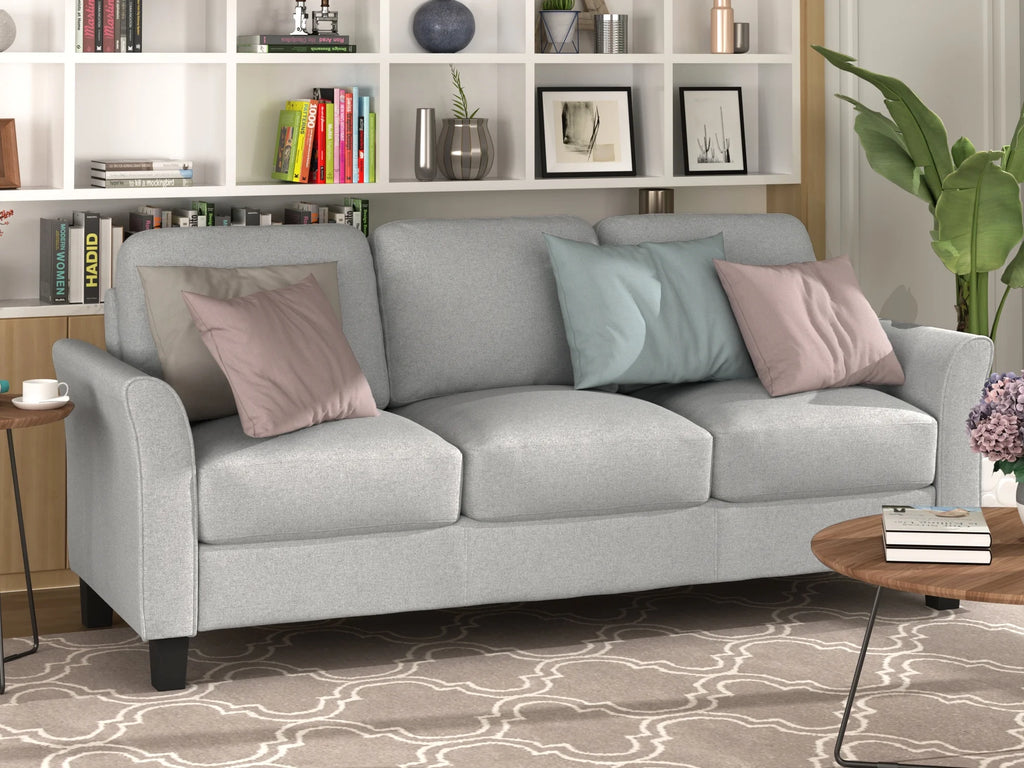 Light Gray 3-Seat Linen Fabric Sofa V905