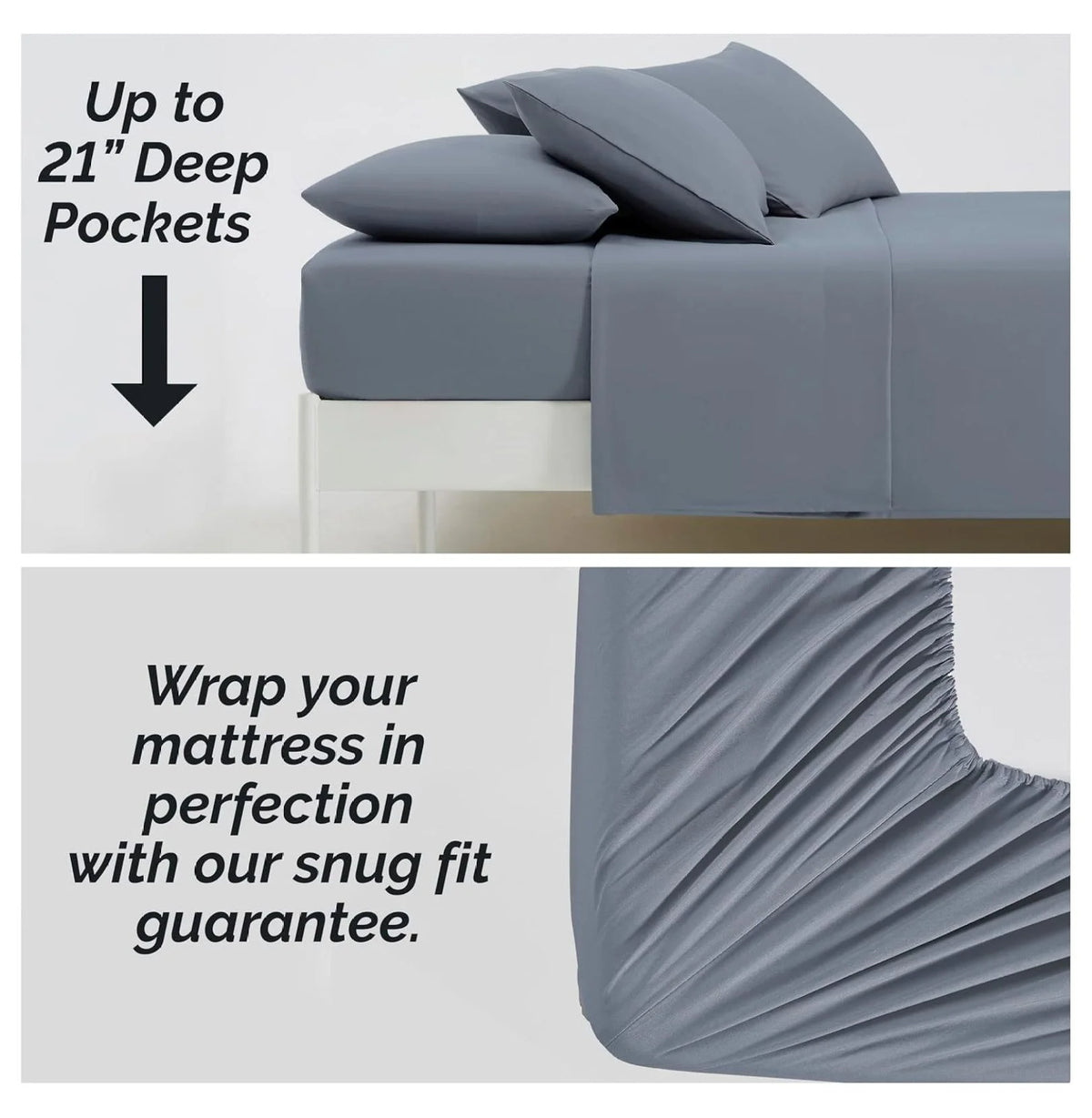 6-Piece King Microfiber Sheet Set with 21" Deep Fitted Sheet, Slate Blue J8701