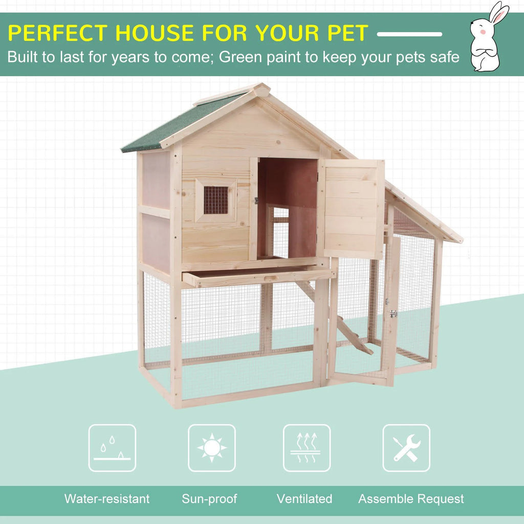 55x22 Wood Double Rabbit Hutch with Ramp and Outdoor Run J7867