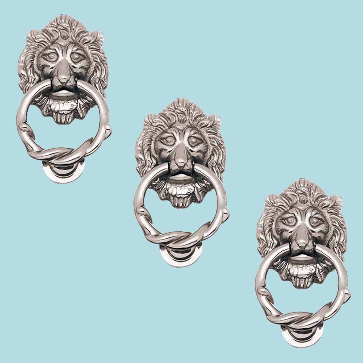 3 Door Knocker Lion Chrome Cast Brass 6 1/4 H x 3 5/8 W U658290